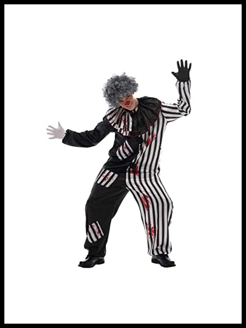Halloween Bleeding Killer Clown Jumpsuit Adult Costume Ruffled Collar